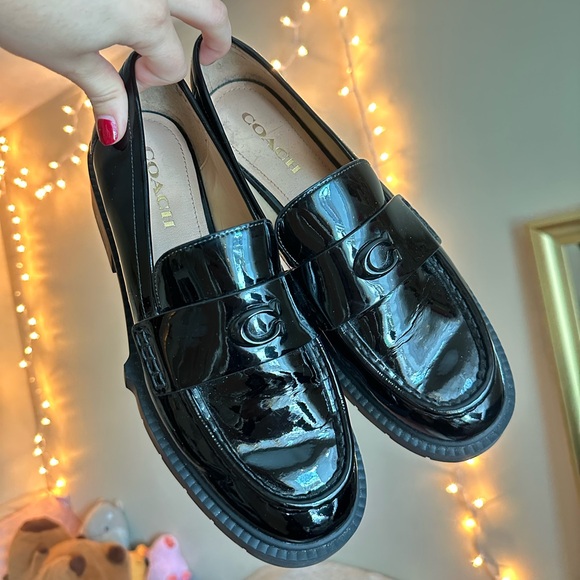 Coach Leah Leather Patent Loafer in Black Patentt 9.5 Women's Shoe with Box - Picture 2 of 8
